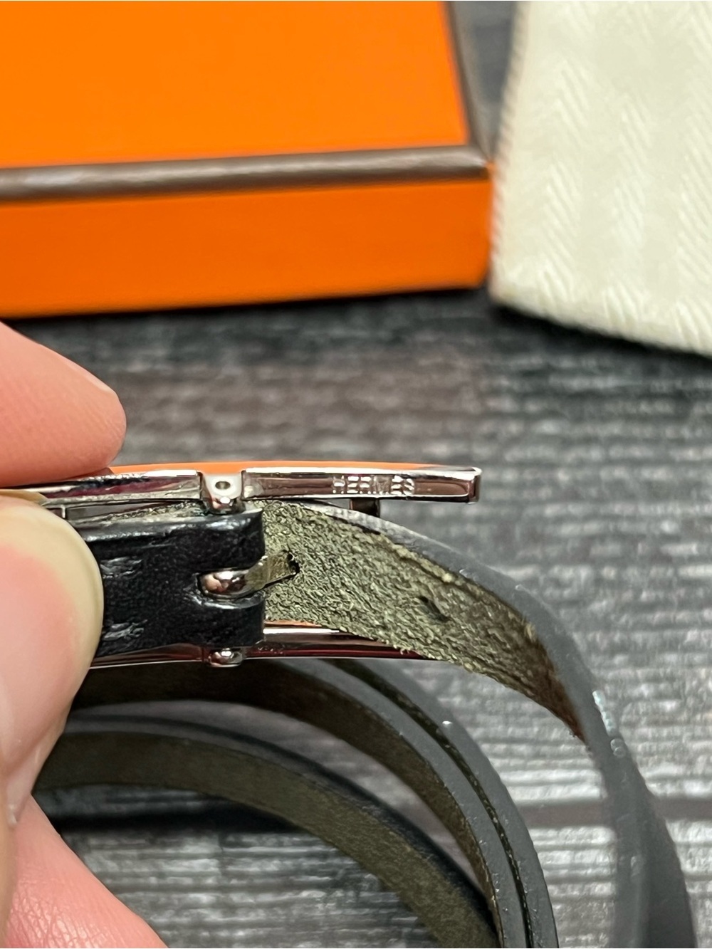 Authentic Hermes Black Leather Double Tour Bracelet with Silver Buckle - Picture 5 of 6